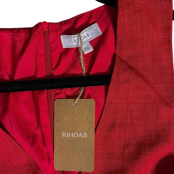 NWT Women's Rihoas The Red V Neck Sleeveless A-Line Linen Mini Dress Size XS - Picture 4 of 7